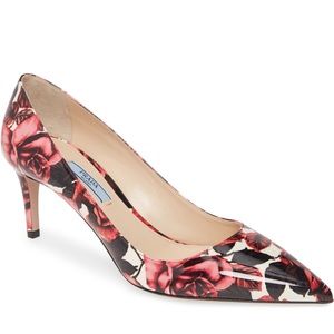 Prada floral kitten heel pump in pink